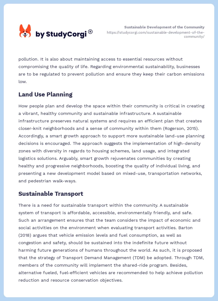 Sustainable Development of the Community. Page 2