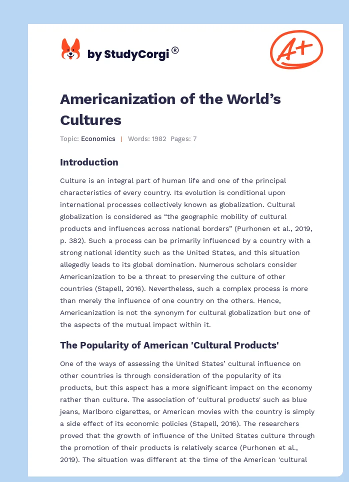 Americanization of the World’s Cultures. Page 1