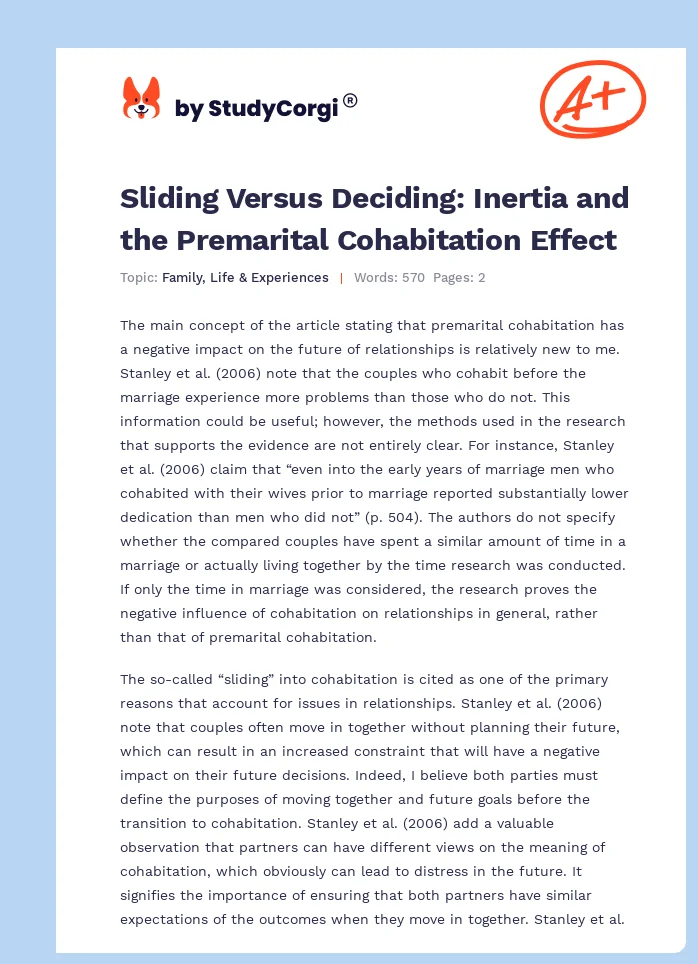 Sliding Versus Deciding: Inertia and the Premarital Cohabitation Effect. Page 1