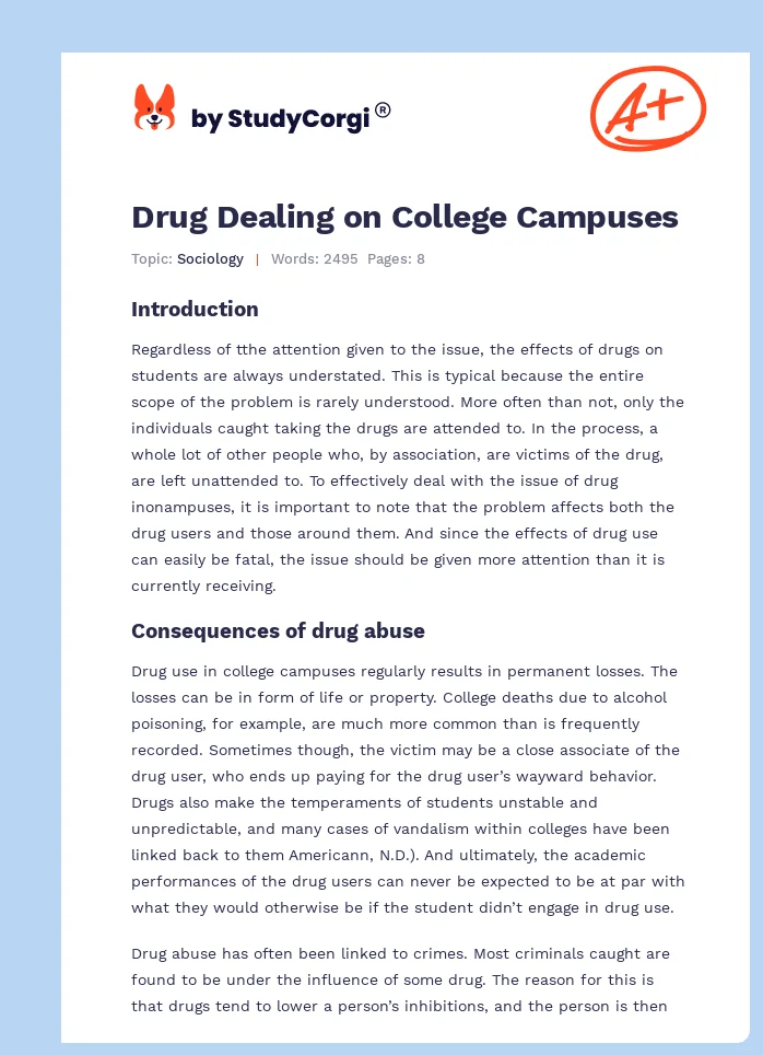 Drug Dealing on College Campuses. Page 1