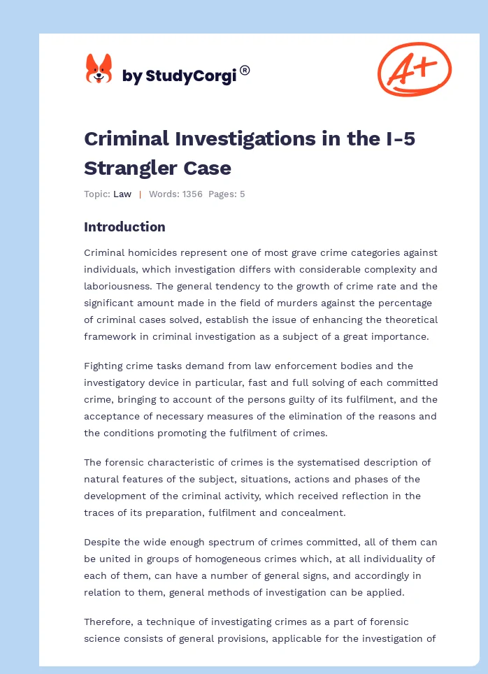 Criminal Investigations in the I-5 Strangler Case. Page 1