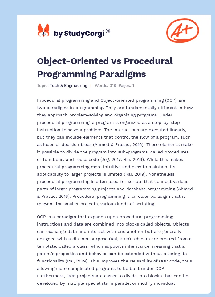 Object-Oriented vs Procedural Programming Paradigms. Page 1