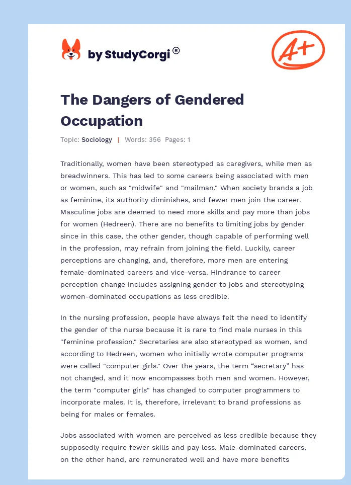 The Dangers of Gendered Occupation. Page 1