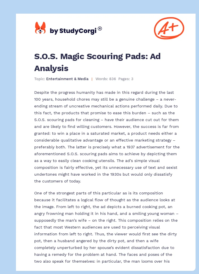 S.O.S. Magic Scouring Pads: Ad Analysis. Page 1