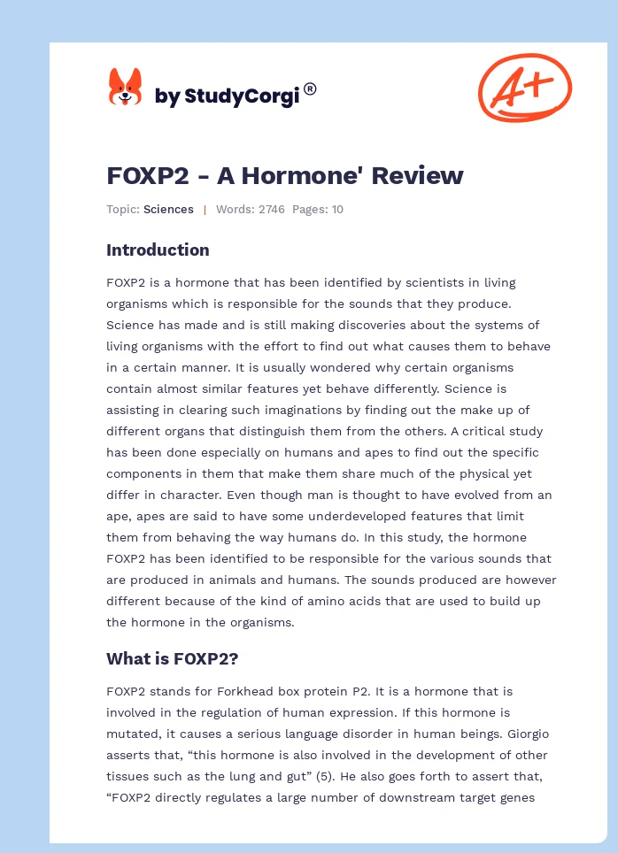FOXP2 - A Hormone' Review. Page 1