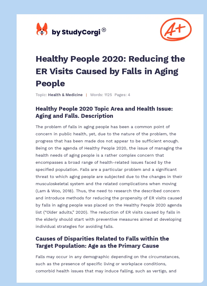Healthy People 2020: Reducing the ER Visits Caused by Falls in Aging People. Page 1