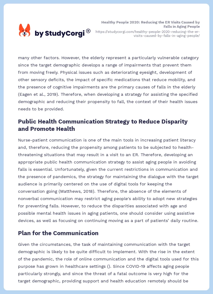Healthy People 2020: Reducing the ER Visits Caused by Falls in Aging People. Page 2
