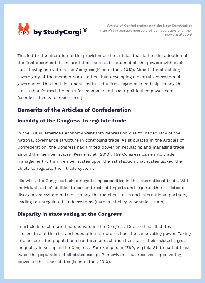 Article of Confederation and the New Constitution. Page 2