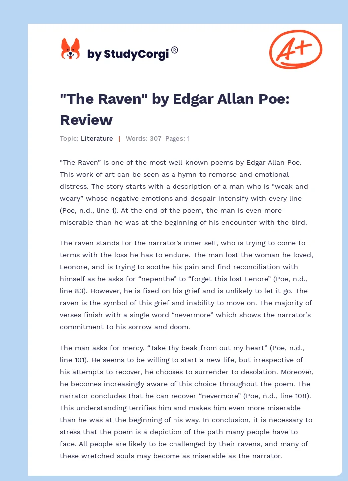 "The Raven" by Edgar Allan Poe: Review. Page 1