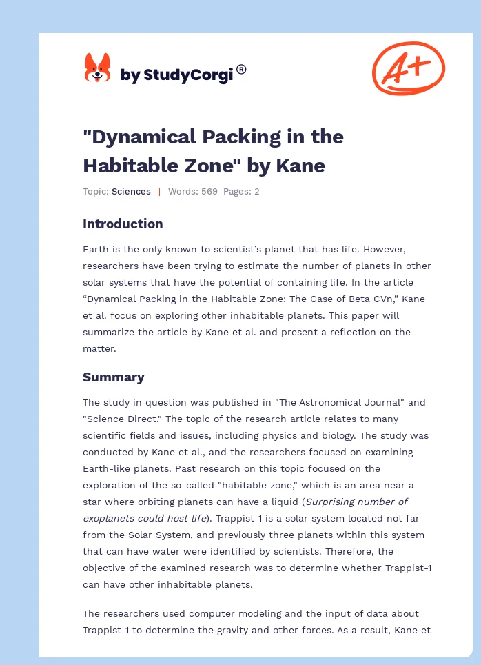 "Dynamical Packing in the Habitable Zone" by Kane. Page 1