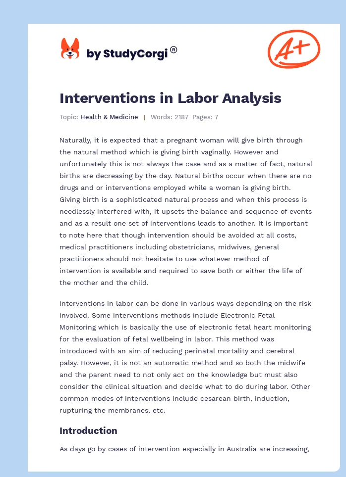 Interventions in Labor Analysis. Page 1