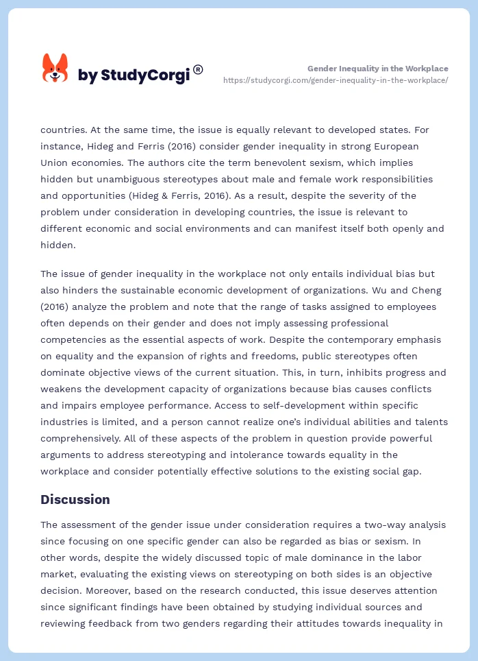 Gender Inequality in the Workplace. Page 2