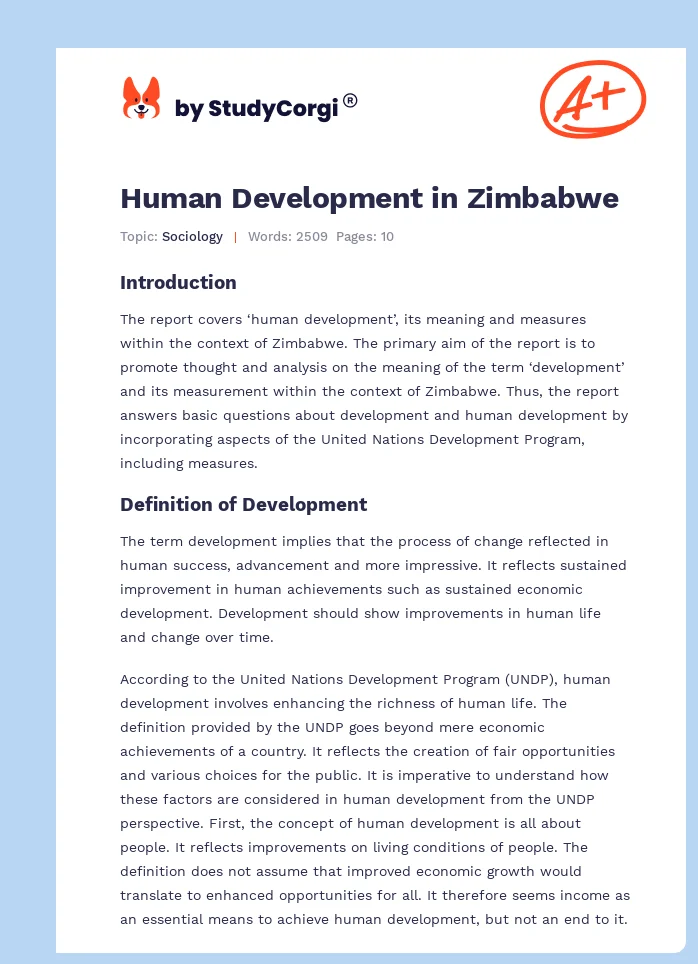 Human Development in Zimbabwe. Page 1