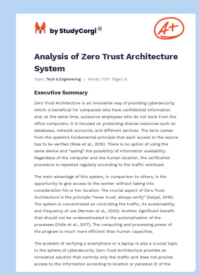 Analysis of Zero Trust Architecture System. Page 1