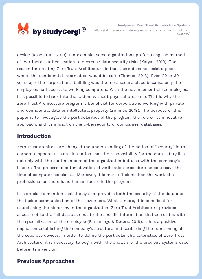 Analysis of Zero Trust Architecture System. Page 2
