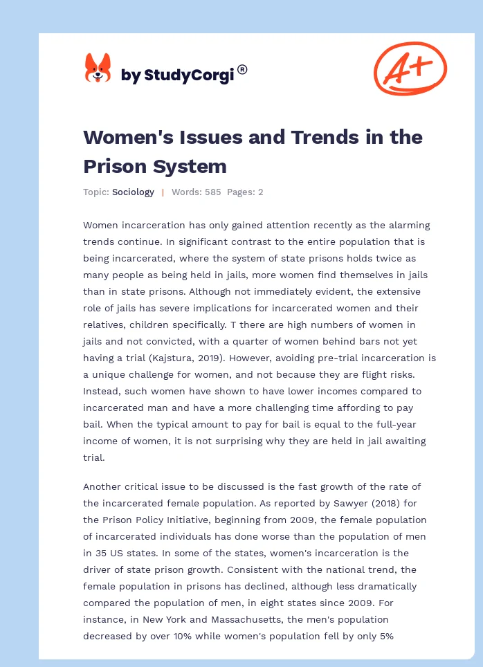 Women's Issues and Trends in the Prison System. Page 1