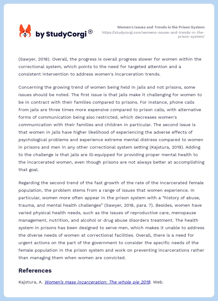 Women's Issues and Trends in the Prison System. Page 2