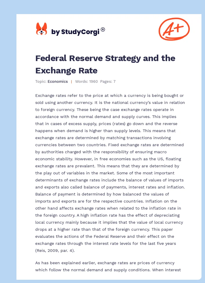 Federal Reserve Strategy and the Exchange Rate. Page 1