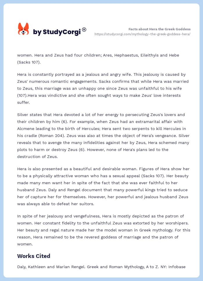 Facts about Hera the Greek Goddess. Page 2