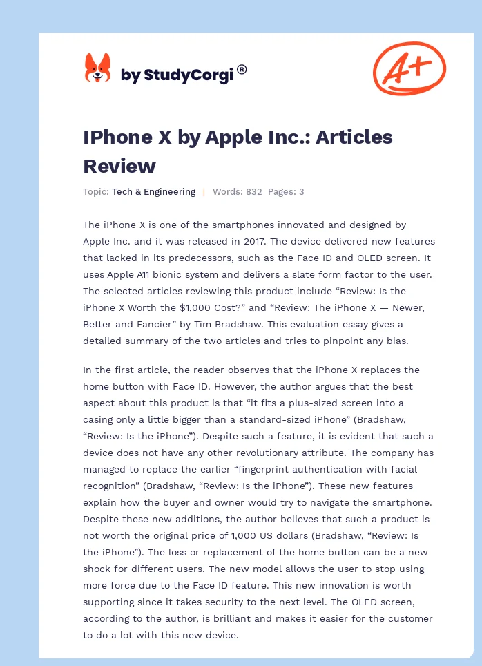 IPhone X by Apple Inc.: Articles Review. Page 1