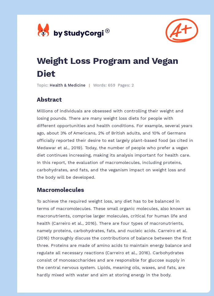 Weight Loss Program and Vegan Diet. Page 1
