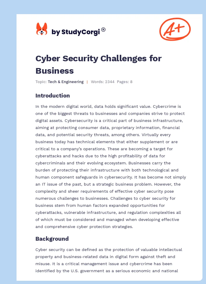 Cyber Security Challenges for Business. Page 1