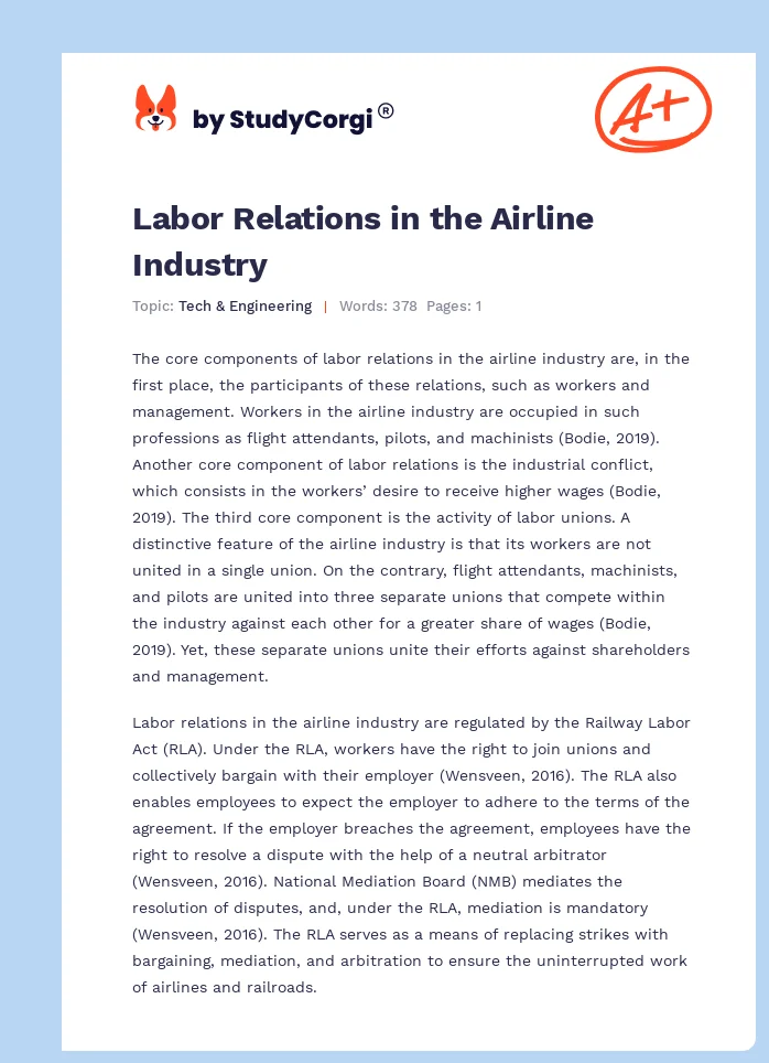 Labor Relations in the Airline Industry. Page 1