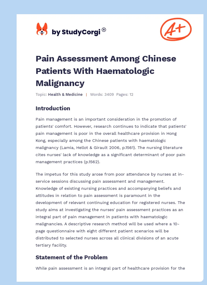 Pain Assessment Among Chinese Patients With Haematologic Malignancy. Page 1