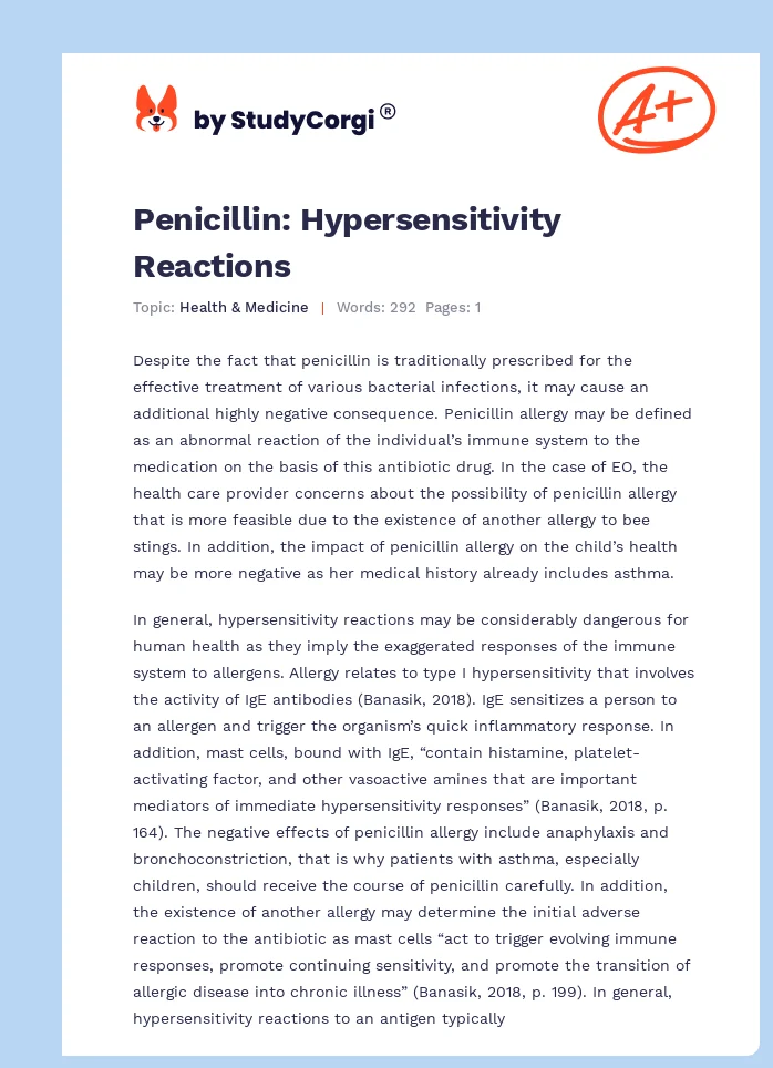 Penicillin: Hypersensitivity Reactions. Page 1