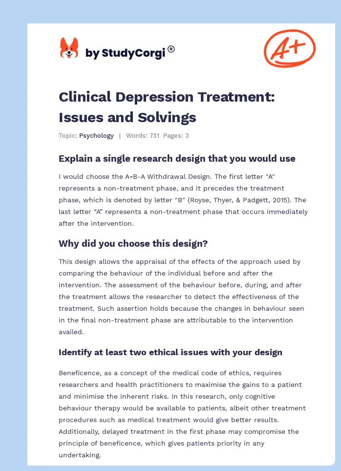 Clinical Depression Treatment: Issues and Solvings. Page 1