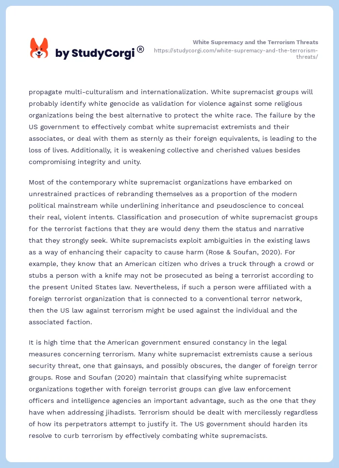 White Supremacy and the Terrorism Threats. Page 2