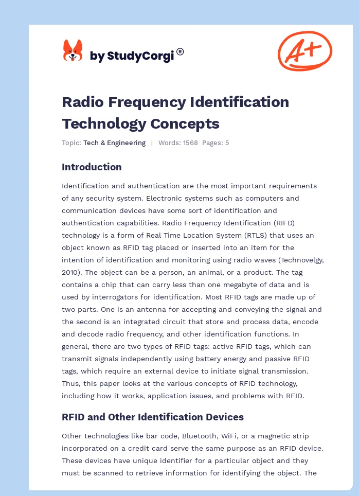 Radio Frequency Identification Technology Concepts. Page 1