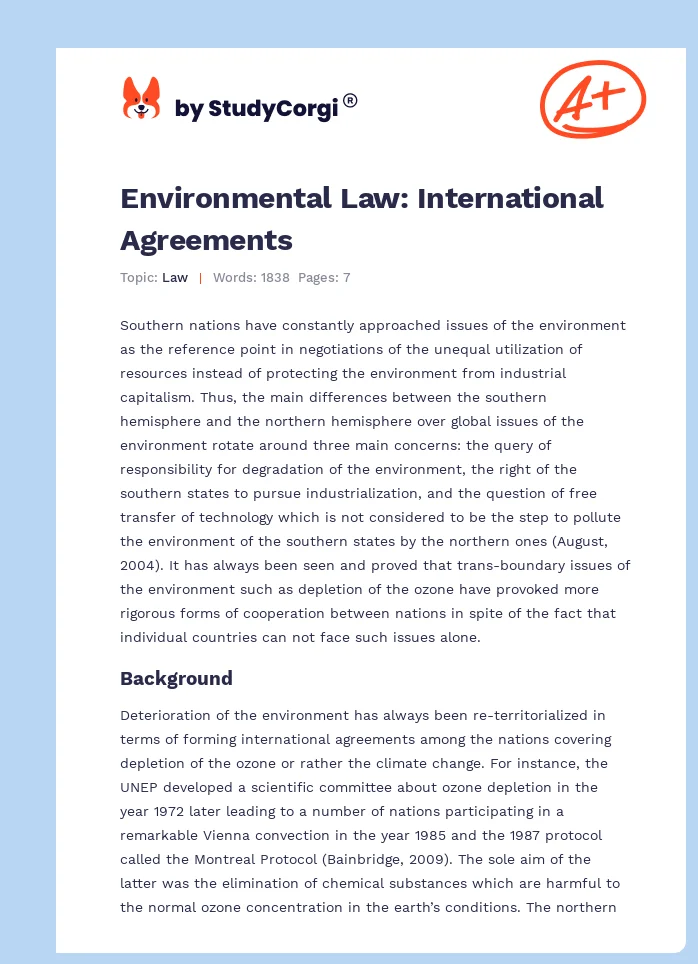 Environmental Law: International Agreements. Page 1