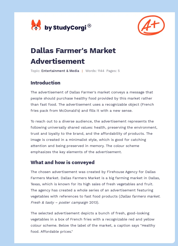 Dallas Farmer's Market Advertisement. Page 1