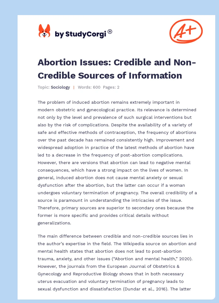 Abortion Issues: Credible and Non-Credible Sources of Information. Page 1