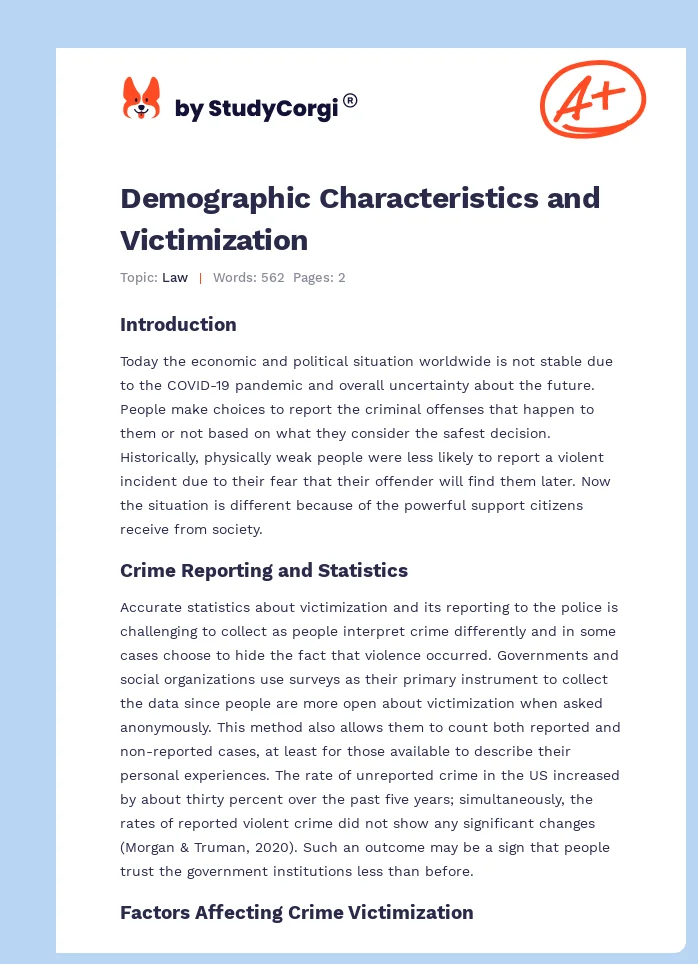 Demographic Characteristics and Victimization. Page 1