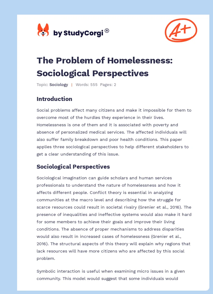The Problem of Homelessness: Sociological Perspectives. Page 1