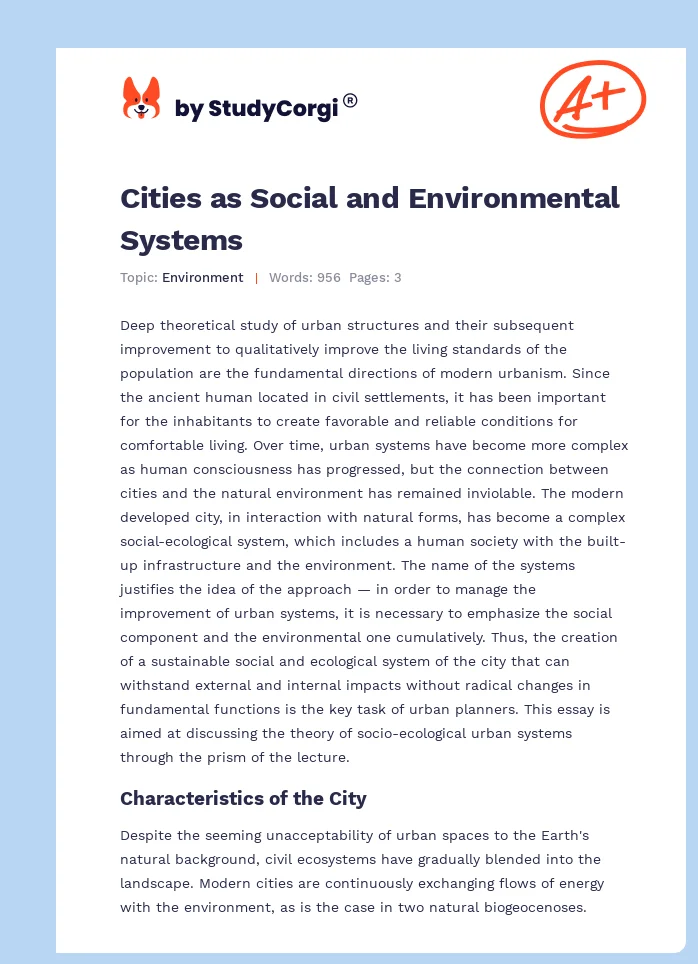 Cities as Social and Environmental Systems. Page 1