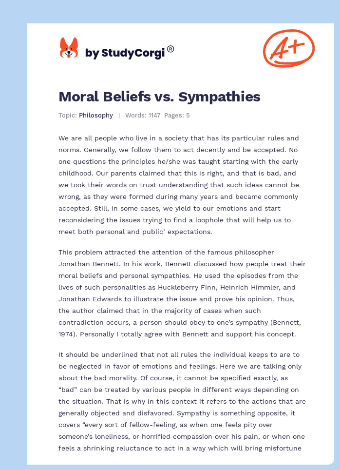 Moral Beliefs vs. Sympathies. Page 1