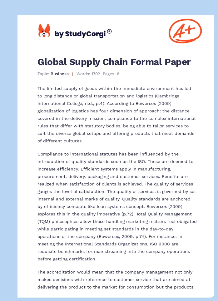 Global Supply Chain Formal Paper. Page 1