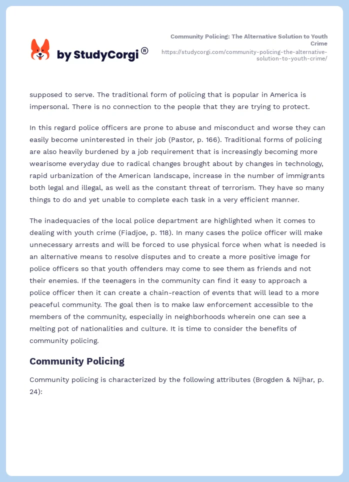Community Policing: The Alternative Solution to Youth Crime. Page 2