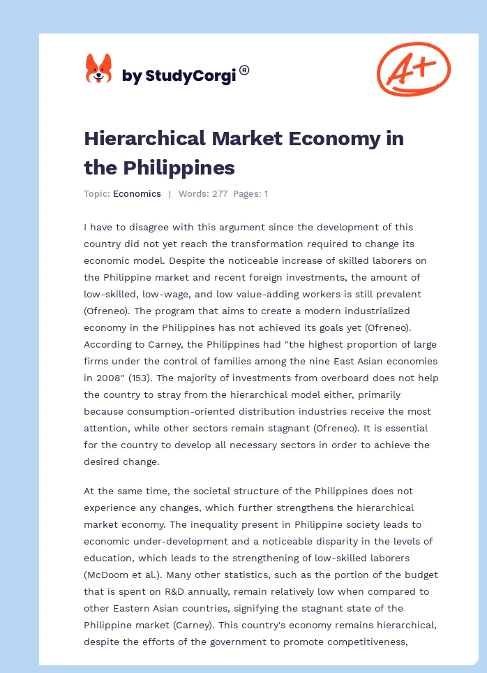 Hierarchical Market Economy in the Philippines. Page 1
