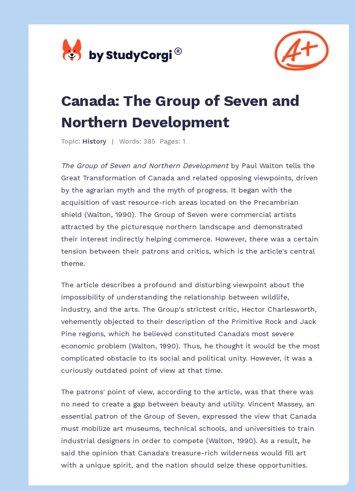 Canada: The Group of Seven and Northern Development. Page 1
