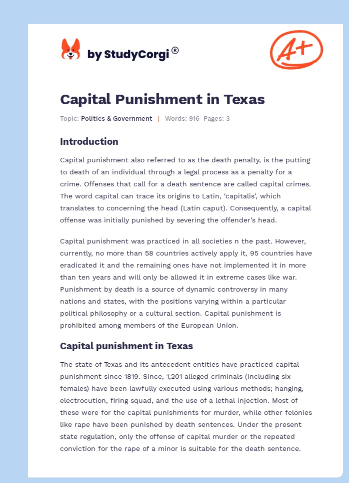 Capital Punishment in Texas. Page 1