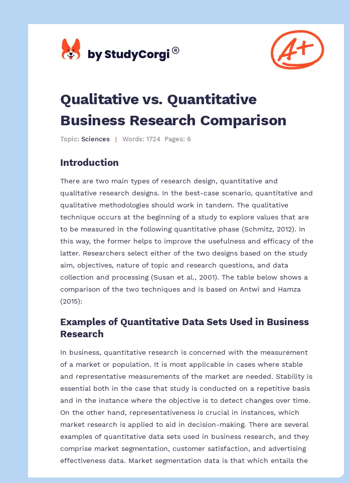 Qualitative vs. Quantitative Business Research Comparison. Page 1