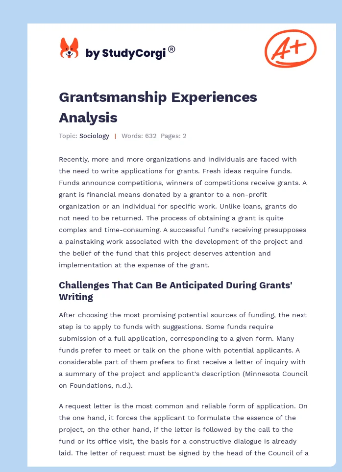 Grantsmanship Experiences Analysis. Page 1