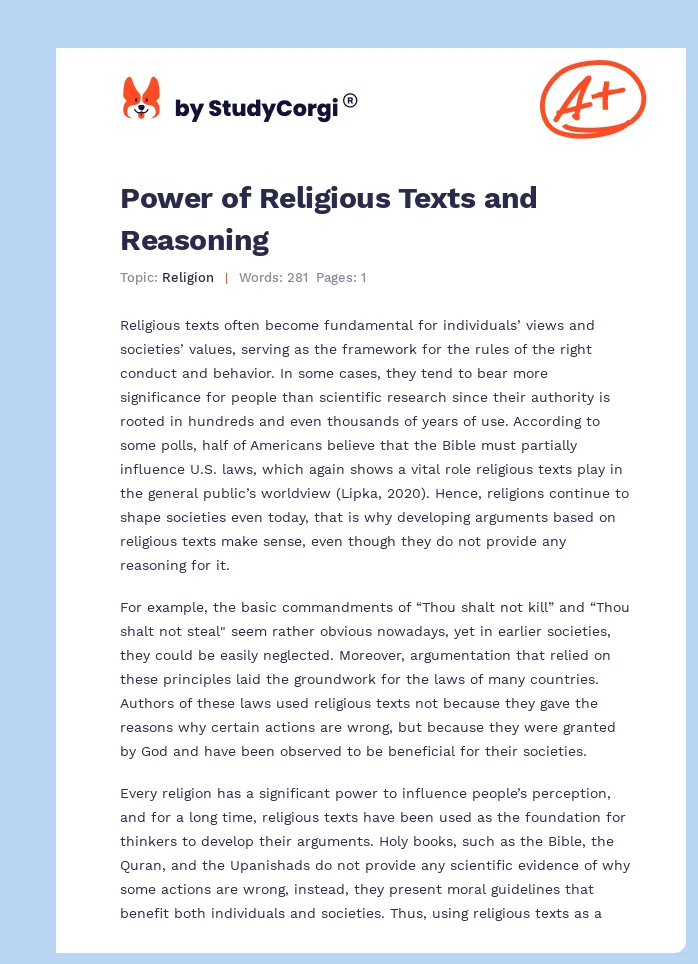 Power of Religious Texts and Reasoning. Page 1