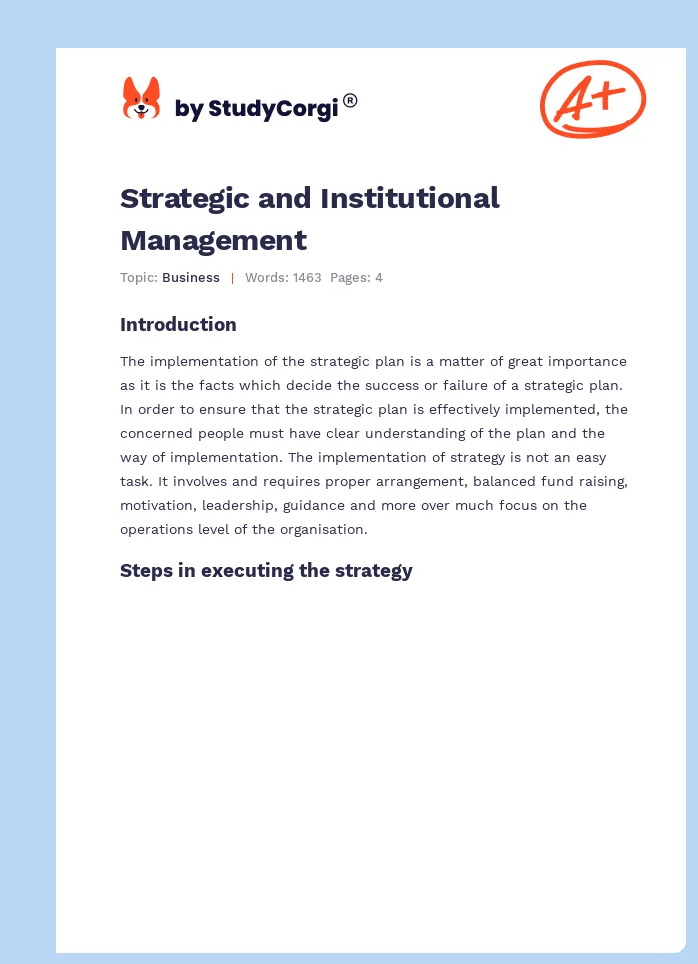 Strategic and Institutional Management. Page 1