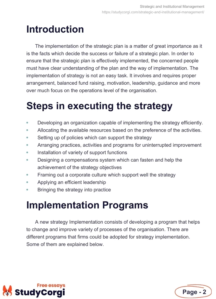 Strategic and Institutional Management. Page 2