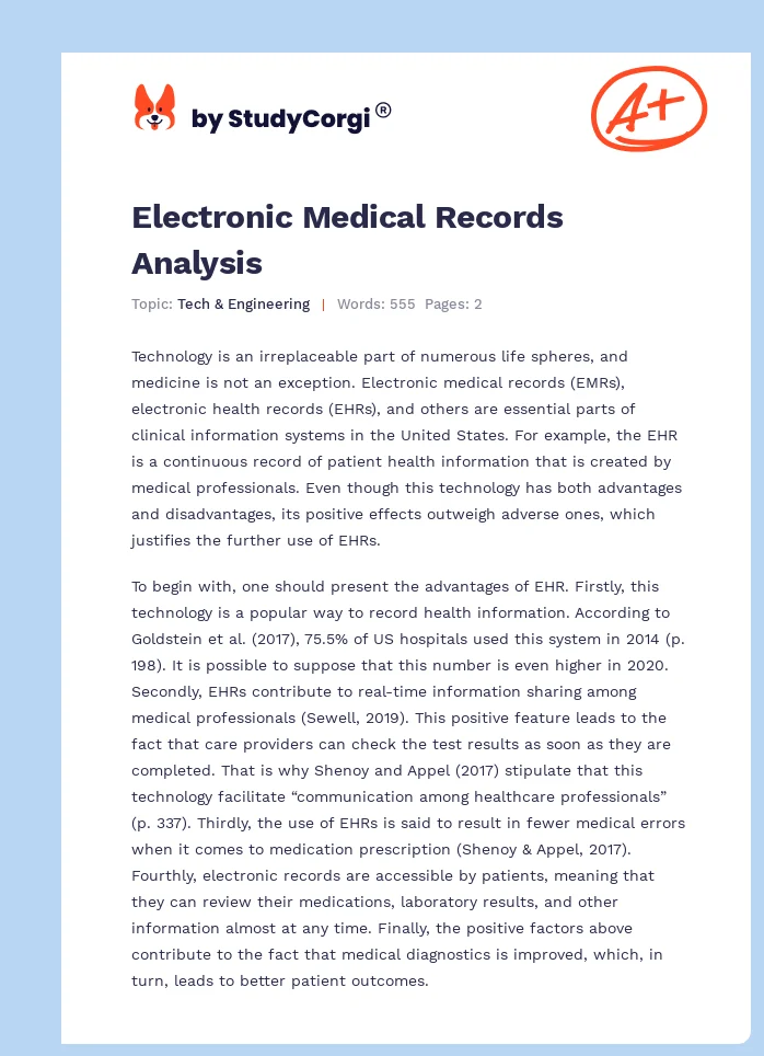 Electronic Medical Records Analysis. Page 1